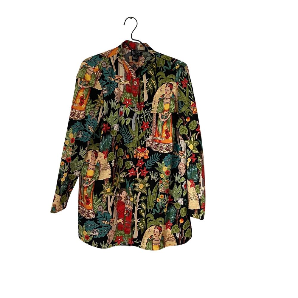 Citizen Frida Kahlo Printed Button-Up Shirt XL Festival-Statement Shirt